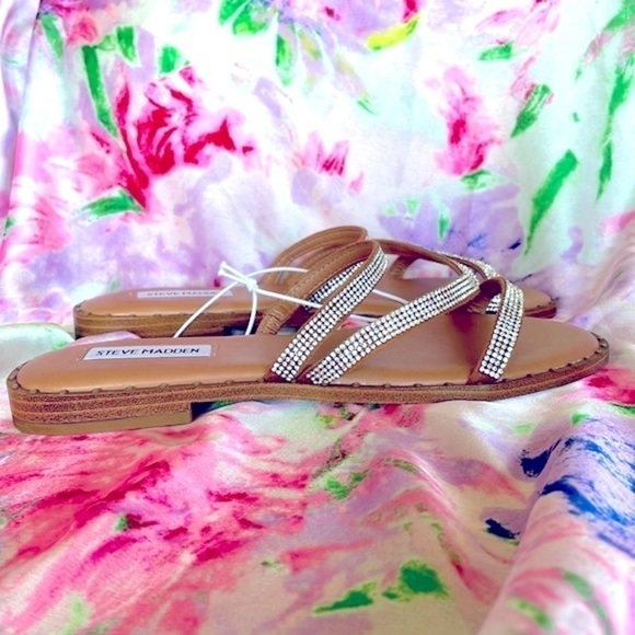 Brand New Steve Madden Rhinestone Multi Strap Slides Sandals Sparkle Studded - Picture 8 of 11